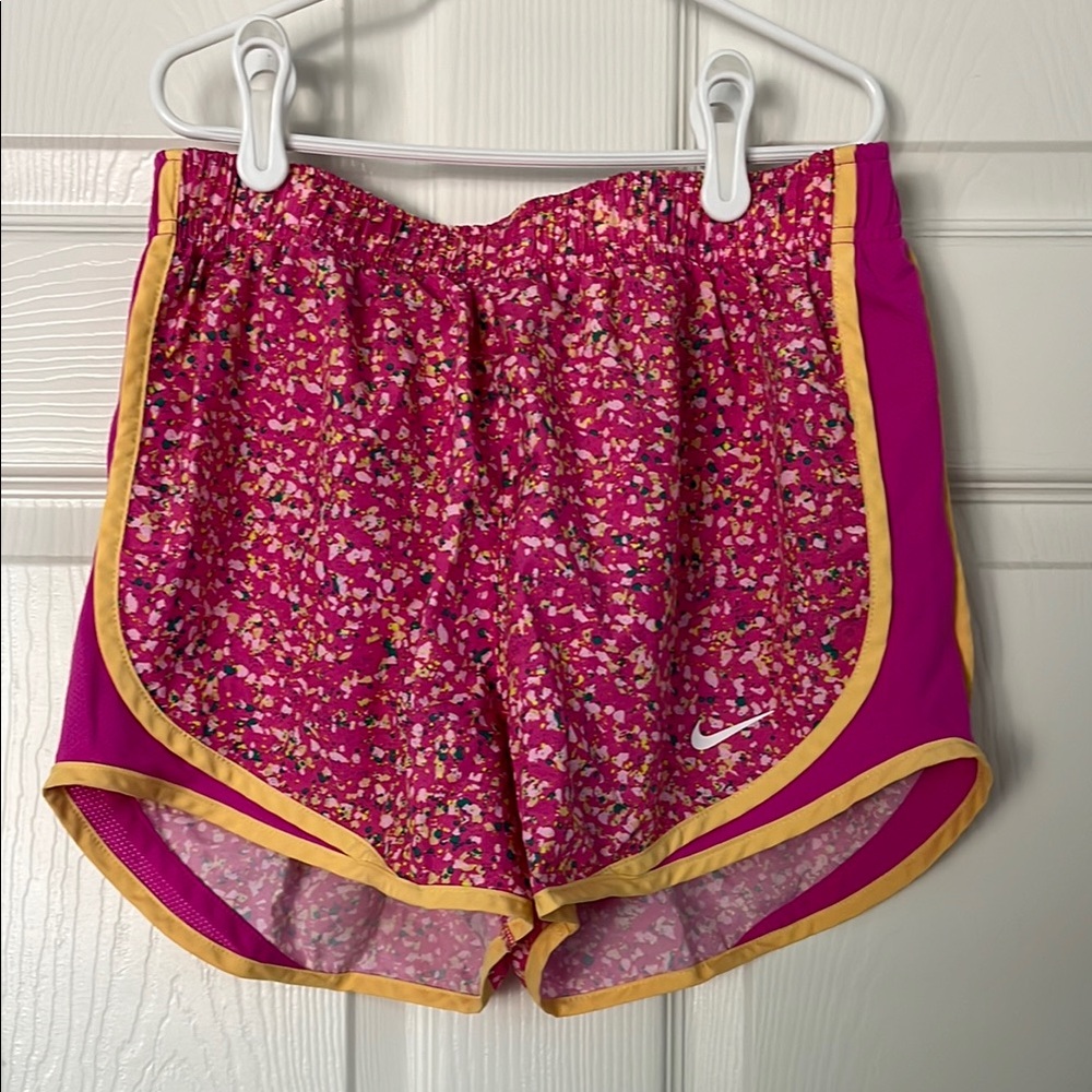Nike Pink and Yellow Lightweight Moisture-Wicking Lined Running Shorts